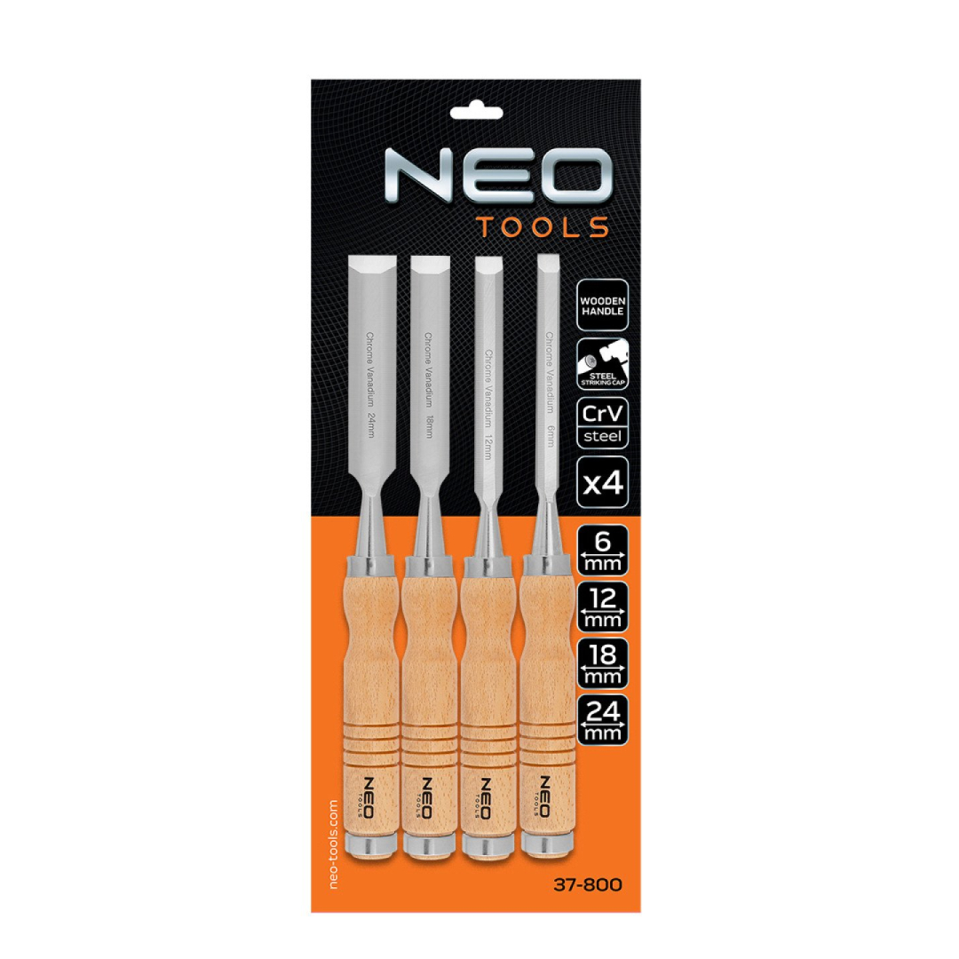 Kaltai 6, 12, 18, 24 mm, rinkinys iš 4 vnt. Medinė rankena 1