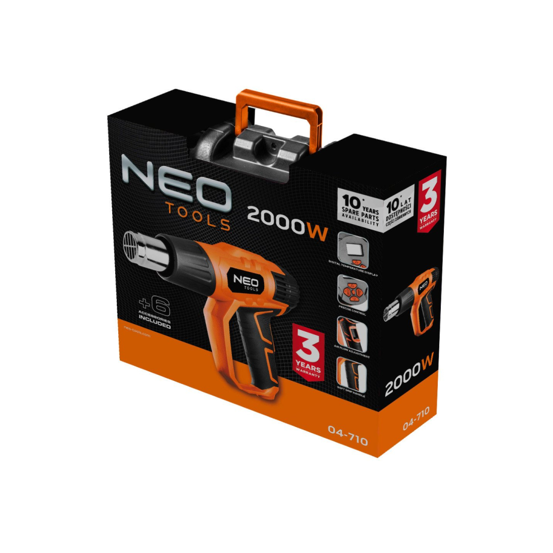 Karšto oro pistoletas 2000 W, temperatūros reguliatorius I: 50ºC, II: 70-600ºC 1 Karšto oro pistoletas 2000 W, temperatūros reguliatorius I: 50ºC, II: 70-600ºC 1