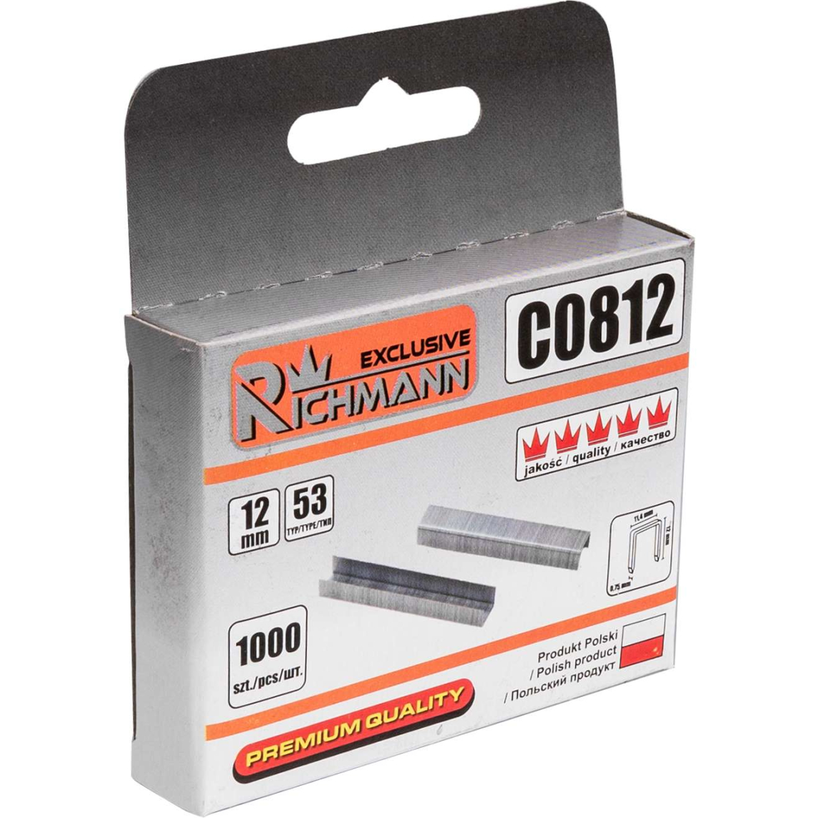 Kabės 53 tipo „RICHMANN" 12 mm, 1000 vnt. Kabės 53 tipo „RICHMANN" 12 mm, 1000 vnt.