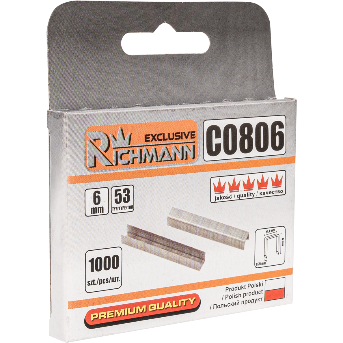 Kabės 53 tipo „RICHMANN" 6 mm, 1000 vnt. Kabės 53 tipo „RICHMANN" 6 mm, 1000 vnt.