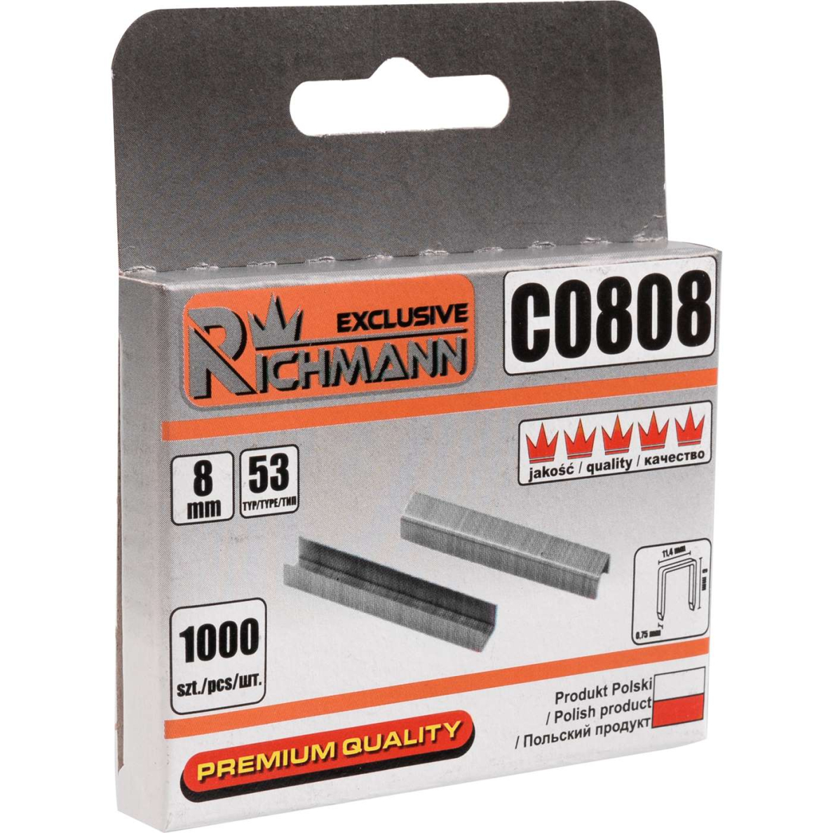 Kabės 53 tipo „RICHMANN" 8 mm, 1000 vnt. Kabės 53 tipo „RICHMANN" 8 mm, 1000 vnt.