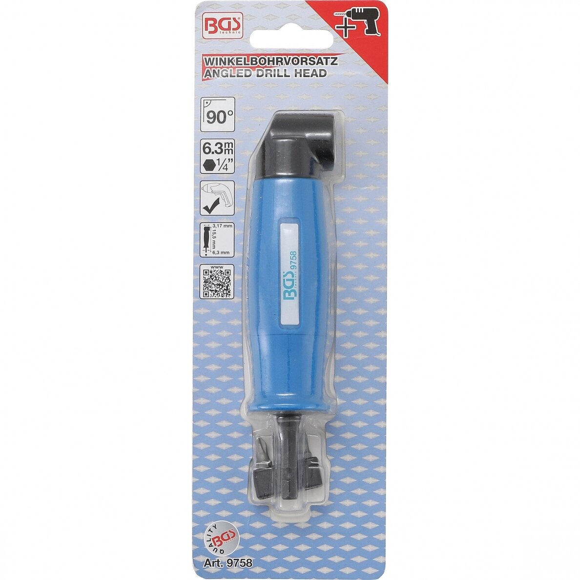 Kampinis priedas antgaliams Bgs-technic 90°, 1/4" 2 Kampinis priedas antgaliams Bgs-technic 90°, 1/4" 2