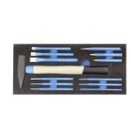 Kaltų komplektas su plaktuku 13vnt / SU DĖKLU VEŽIMĖLIUI Kaltų komplektas su plaktuku 13vnt / SU DĖKLU VEŽIMĖLIUI