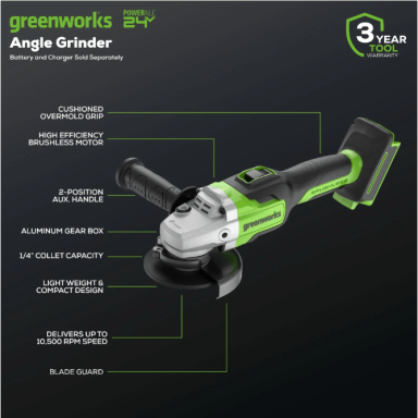Akum. kampinis šlifuoklis Greenworks GD24AGK4, 24V (4Ah + kroviklis)