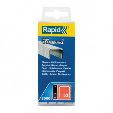 Kabės 53/14 5000vnt, 11,4x0,75mm, raudonos, plastikinė pak., Rapid 1 Kabės 53/14 5000vnt, 11,4x0,75mm, raudonos, plastikinė pak., Rapid 1