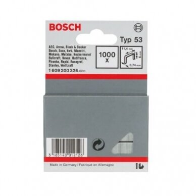 Kabės Bosch, tipas 53, 11,4x6mm, 1000 vnt., 1609200326 1 Kabės Bosch, tipas 53, 11,4x6mm, 1000 vnt., 1609200326 1