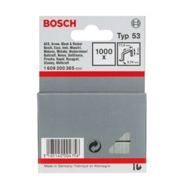Kabės Bosch, tipas 53, 11,4x8mm, 1000 vnt., 1609200365 1 Kabės Bosch, tipas 53, 11,4x8mm, 1000 vnt., 1609200365 1