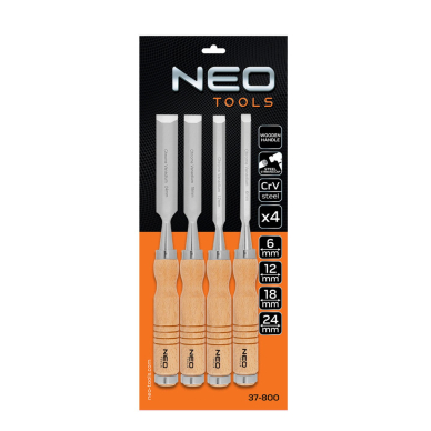 Kaltai 6, 12, 18, 24 mm, rinkinys iš 4 vnt. Medinė rankena 1 Kaltai 6, 12, 18, 24 mm, rinkinys iš 4 vnt. Medinė rankena 1