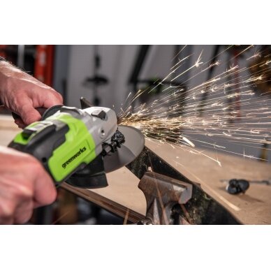 Akumuliatorinis kampinis šlifuoklis Greenworks GD24AG, 24 V, (tik įrankis) 8 Akumuliatorinis kampinis šlifuoklis Greenworks GD24AG, 24 V, (tik įrankis) 8