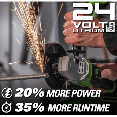 Akumuliatorinis kampinis šlifuoklis Greenworks GD24AG, 24 V, (tik įrankis) 2 Akumuliatorinis kampinis šlifuoklis Greenworks GD24AG, 24 V, (tik įrankis) 2