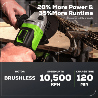 Akum. kampinis šlifuoklis Greenworks GD24AGK4, 24V (4Ah + kroviklis) 3