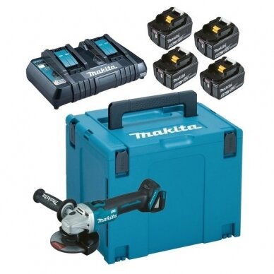 Kampinis šlifuoklis Makita DGA504Z, 18 V; 4x5,0 Ah + BL1850B + DC18RD, 198836-0 Kampinis šlifuoklis Makita DGA504Z, 18 V; 4x5,0 Ah + BL1850B + DC18RD, 198836-0