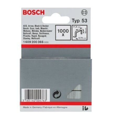 Kabės Bosch, tipas 53, 11,4x10mm, 1000 vnt., 1609200366 1 Kabės Bosch, tipas 53, 11,4x10mm, 1000 vnt., 1609200366 1