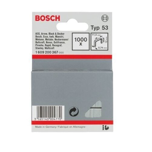 Kabės Bosch, tipas 53, 11,4x12mm, 1000 vnt., 1609200367 2 Kabės Bosch, tipas 53, 11,4x12mm, 1000 vnt., 1609200367 2