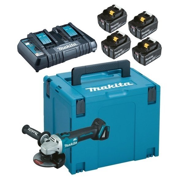 Kampinis šlifuoklis Makita DGA504Z, 18 V; 4x5,0 Ah + BL1850B + DC18RD, 198836-0 Kampinis šlifuoklis Makita DGA504Z, 18 V; 4x5,0 Ah + BL1850B + DC18RD, 198836-0