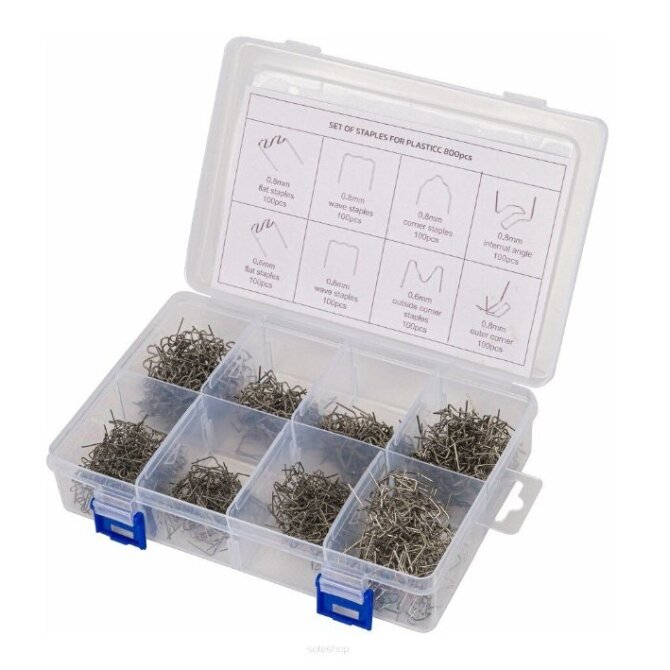 Kabių rinkinys | plastiko remontui | (8x100 vnt) 800 vnt. (S800SB) Kabių rinkinys | plastiko remontui | (8x100 vnt) 800 vnt. (S800SB)