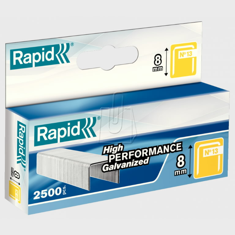 Kabės 13/8 2500vnt. 10,6x0,7mm, geltonos, kartoninė pakuotė, Rapid Kabės 13/8 2500vnt. 10,6x0,7mm, geltonos, kartoninė pakuotė, Rapid