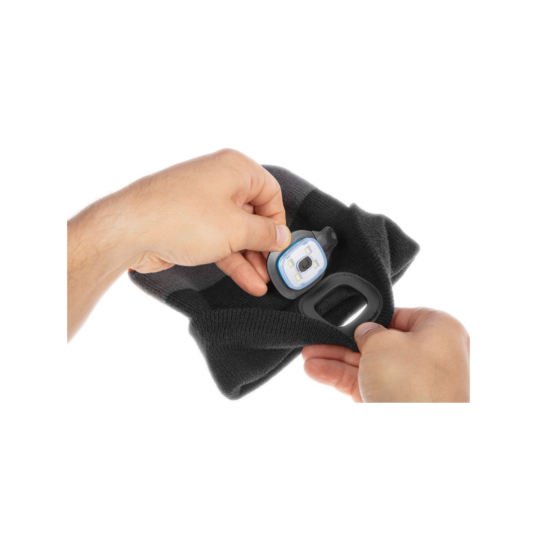 Kepurė su LED žibintuvėliu, juodai pilkai oranžinė ŠILTA 2