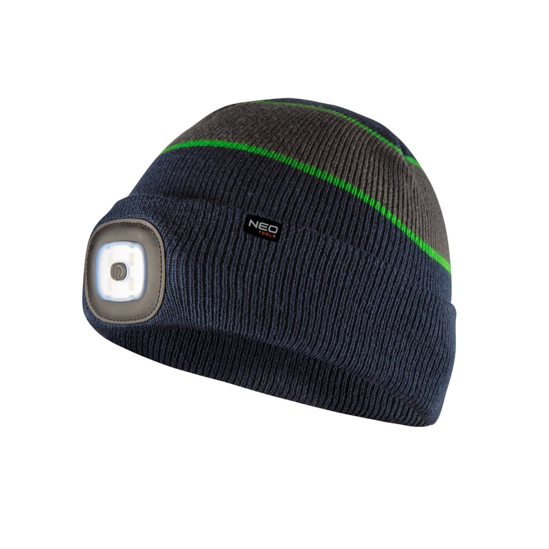 Kepurė su LED žibintuvėliu, tamsiai mėlyna-pilka-žalia PREMIUM