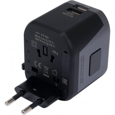 Kelionininis adapteris | universalus | daugiau nei 150 šalių | su 2 X USB 5V / 2.4A Įkrovikliu (YT-81301) 1 Kelionininis adapteris | universalus | daugiau nei 150 šalių | su 2 X USB 5V / 2.4A Įkrovikliu (YT-81301) 1