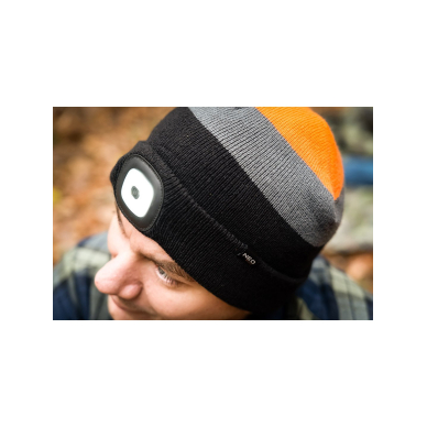 Kepurė su LED žibintuvėliu, juodai pilkai oranžinė ŠILTA 1 Kepurė su LED žibintuvėliu, juodai pilkai oranžinė ŠILTA 1