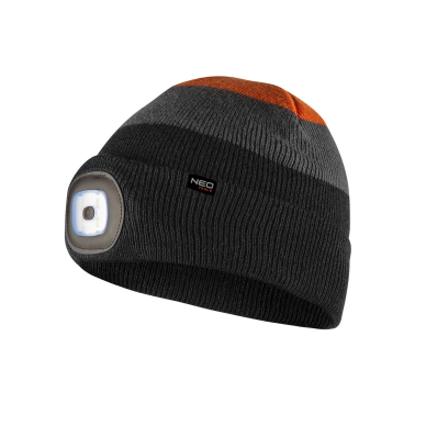 Kepurė su LED žibintuvėliu, juodai pilkai oranžinė ŠILTA Kepurė su LED žibintuvėliu, juodai pilkai oranžinė ŠILTA