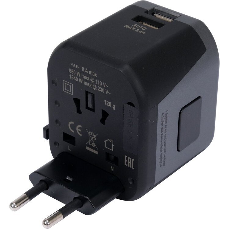 Kelionininis adapteris | universalus | daugiau nei 150 šalių | su 2 X USB 5V / 2.4A Įkrovikliu (YT-81301) 1 Kelionininis adapteris | universalus | daugiau nei 150 šalių | su 2 X USB 5V / 2.4A Įkrovikliu (YT-81301) 1