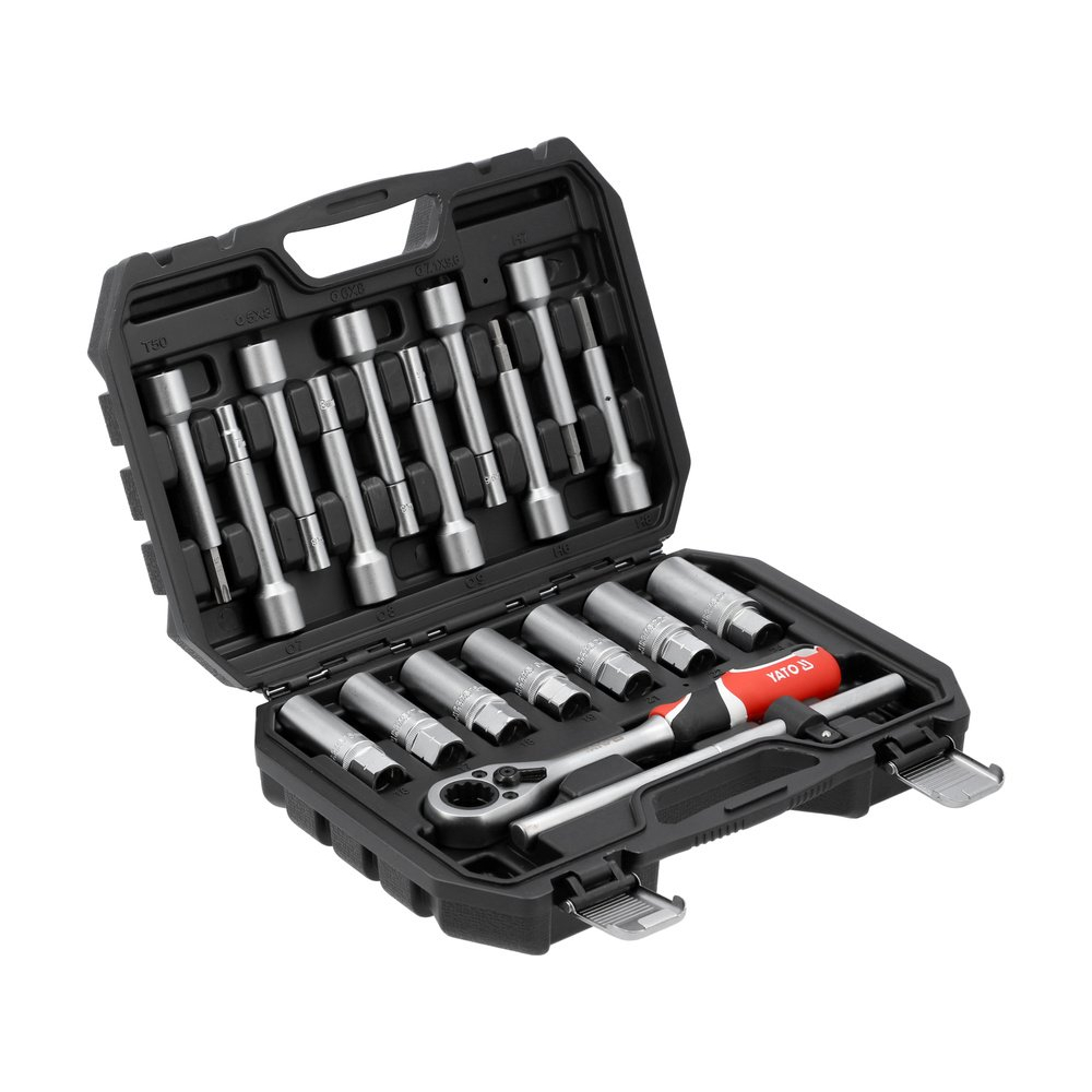 Kiauryminių galvučių komplektas amortizatoriams su terkšle | 19 vnt. (YT-06282) Kiauryminių galvučių komplektas amortizatoriams su terkšle | 19 vnt. (YT-06282)