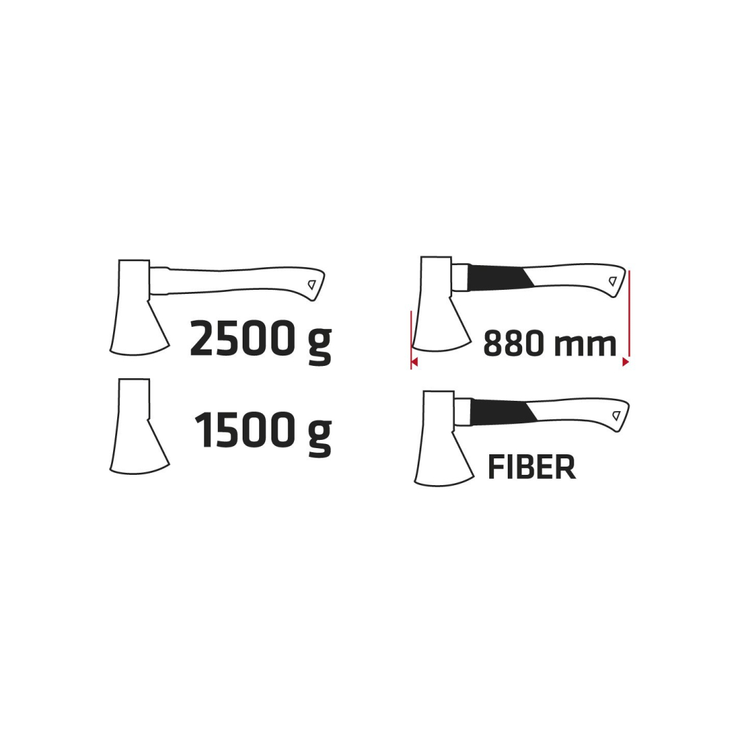 Kirvis 2500g, galva 1500g, stiklo pluošto rankena 4