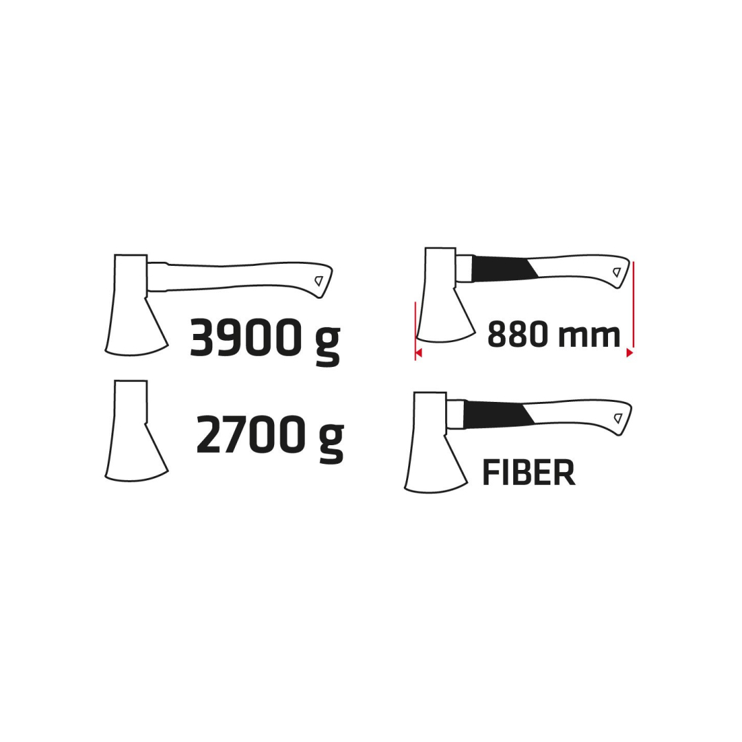 Kirvis 3900g, galva 2700g, stiklo pluošto rankena 4