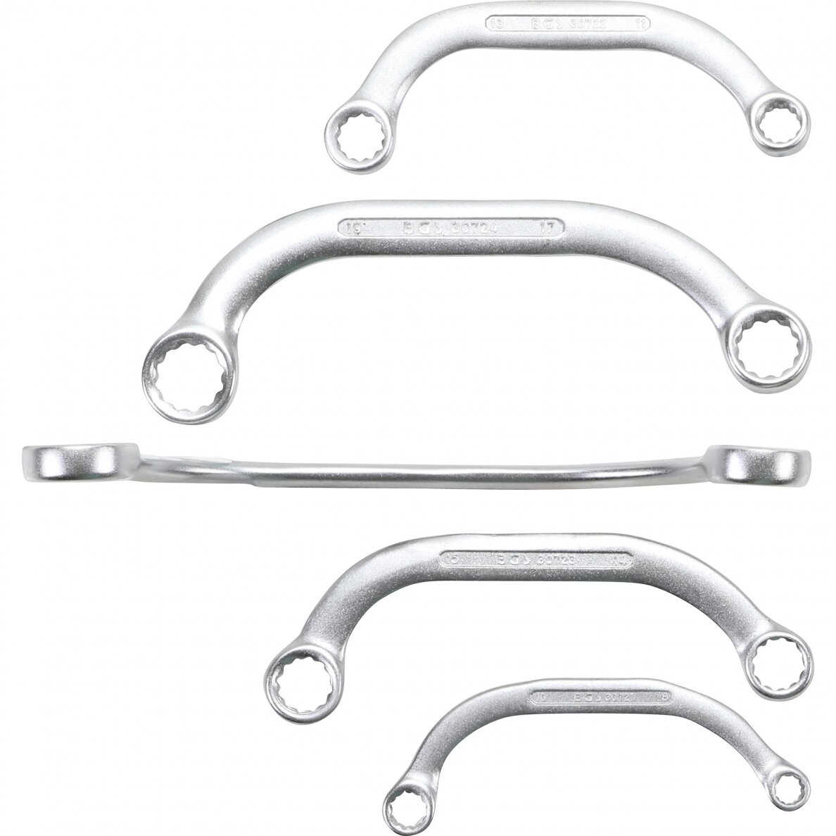 Kilpinių raktų komplektas | C pusmėnulio formos | 8x10 - 21x22 mm | 5 vnt. (1217) 1 Kilpinių raktų komplektas | C pusmėnulio formos | 8x10 - 21x22 mm | 5 vnt. (1217) 1