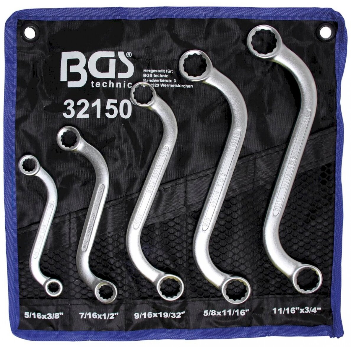 Kilpinių raktų komplektas S formos | Coliniai dydžiai | 3/8 "- 3/4" | 5 vnt. (32150) Kilpinių raktų komplektas S formos | Coliniai dydžiai | 3/8 "- 3/4" | 5 vnt. (32150)