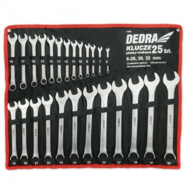 Kilpinių raktų komplektas 6-32mm 25vnt. CrV Dedra 1406 Kilpinių raktų komplektas 6-32mm 25vnt. CrV Dedra 1406