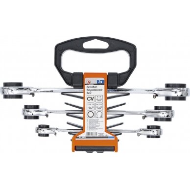 Kilpinių terkšlinių raktų rinkinys | su reversu | 4 viename | 8 x 9 - 18 x 19 mm (6837) Kilpinių terkšlinių raktų rinkinys | su reversu | 4 viename | 8 x 9 - 18 x 19 mm (6837)