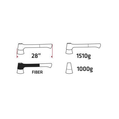 Kirvis 1510g, galva 1000g, stiklo pluošto rankena 28" 4