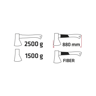 Kirvis 2500g, galva 1500g, stiklo pluošto rankena 4