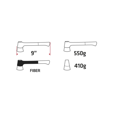 Kirvis 550g, galva 410g, stiklo pluošto rankena 9"" 4