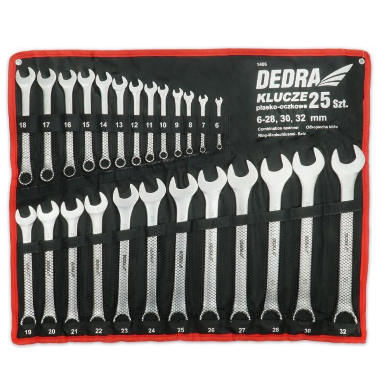 Kilpinių raktų komplektas 6-32mm 25vnt. CrV Dedra 1406 Kilpinių raktų komplektas 6-32mm 25vnt. CrV Dedra 1406