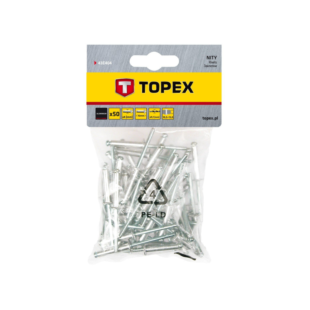 Kniedės aliumininės, 4.0x 16 mm, 50 vienetų Kniedės aliumininės, 4.0x 16 mm, 50 vienetų