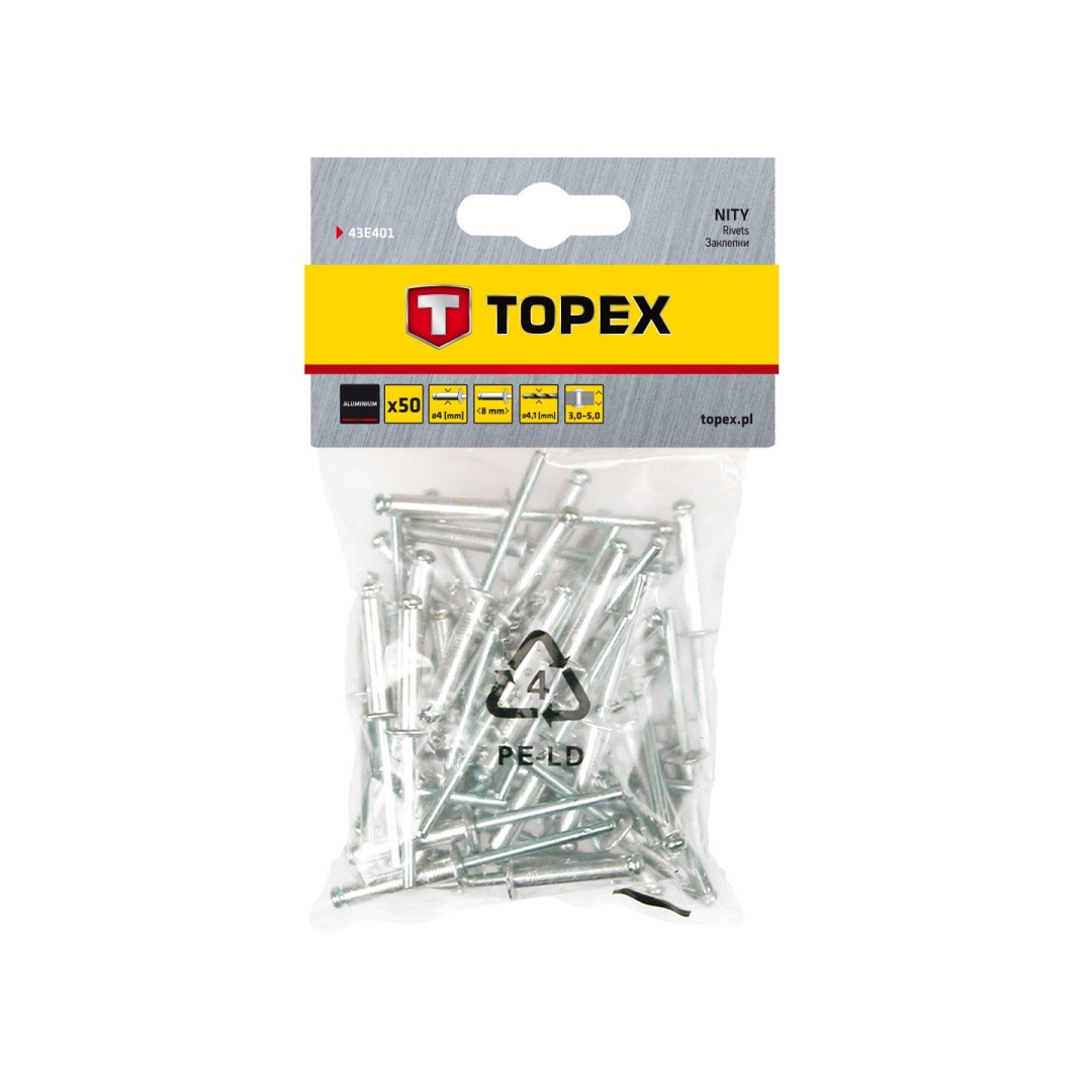 Kniedės aliumininės, 4.0x 8mm , 50 vienetų Kniedės aliumininės, 4.0x 8mm , 50 vienetų