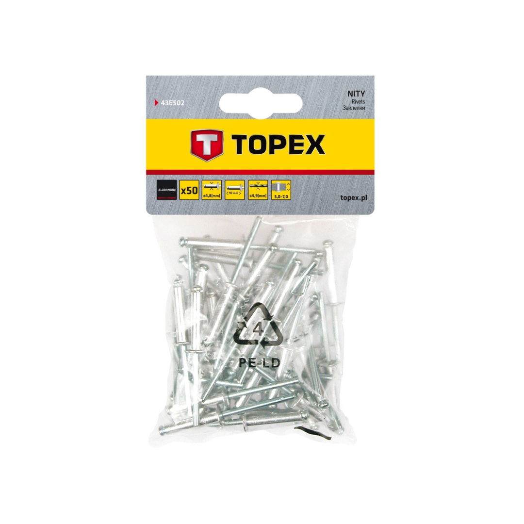 Kniedės aliumininės, 4.8x 10 mm, 50 vienetų Kniedės aliumininės, 4.8x 10 mm, 50 vienetų