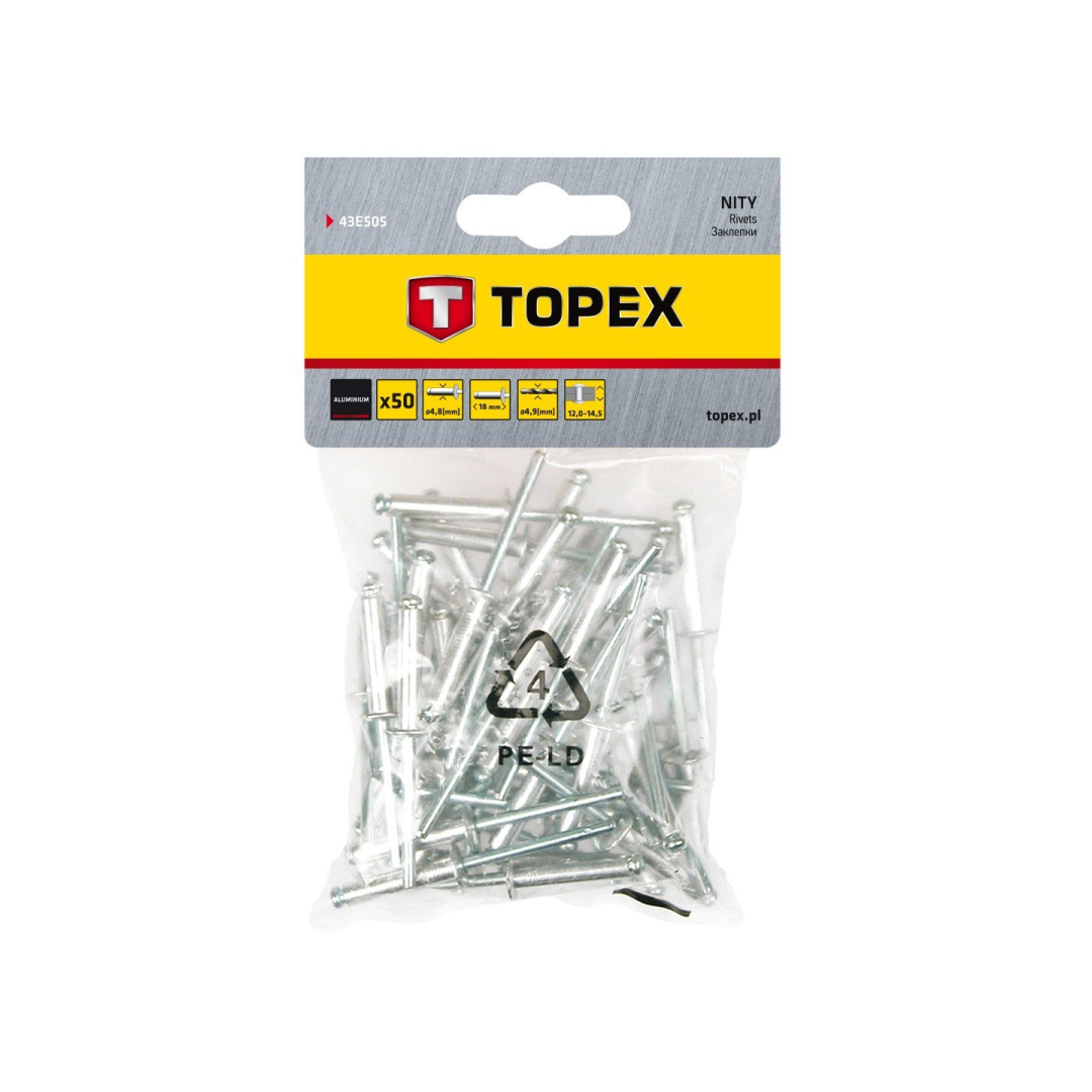 Kniedės aliumininės, 4.8x 18 mm, 50 vienetų Kniedės aliumininės, 4.8x 18 mm, 50 vienetų