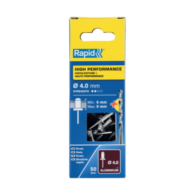Kniedės Al 4,0x12mm 50 vnt + Drill C, Rapid 2