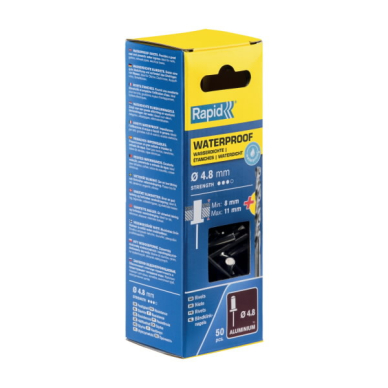 Kniedės atsparios vandeniui 4,8x14mm 50vnt + Drill C, Rapid Kniedės atsparios vandeniui 4,8x14mm 50vnt + Drill C, Rapid