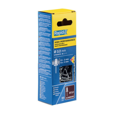 Kniedės aukštos kokybės   Al 3,2x8mm 50vnt + Drill C, Rapid 1