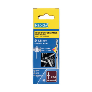 Kniedės aukštos kokybės    Al 4,8x16mm 50vnt + Drill C, Rapid 2