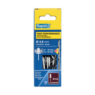 Kniedės aukštos kokybės   Al 4,8x25mm 50vnt + Drill C, Rapid 2