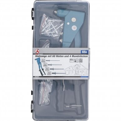 Kniediklis su kniedžių rinkiniu | 2.4 / 3.2 / 4.0 / 4.8 mm | 60 vnt (401) 1 Kniediklis su kniedžių rinkiniu | 2.4 / 3.2 / 4.0 / 4.8 mm | 60 vnt (401) 1