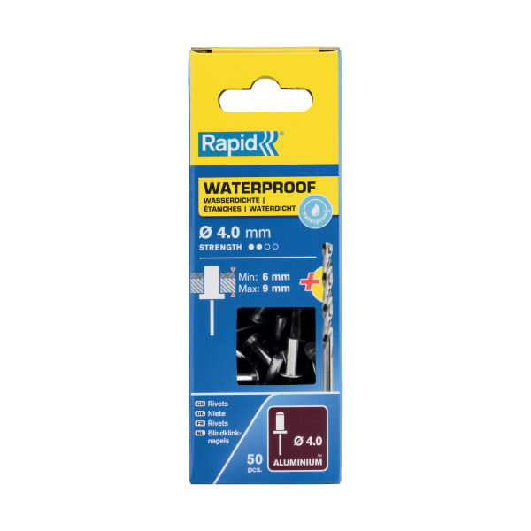 Kniedės atsparios vandeniui 4,0x12mm 50vnt + Drill C, Rapid 2