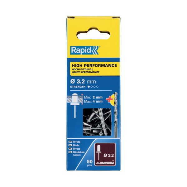 Kniedės aukštos kokybės   Al 3,2x8mm 50vnt + Drill C, Rapid 2